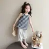 Conjunto de Niña 2026 Nuevo Estilo Coreano Moda Conjunto de Dos Piezas a Cuadros para Niñas Jóvenes