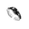 Anillo abierto con diseño de gota de esmalte negro con letra de otoño para mujer, anillo de dedo con personalidad de moda, anillo de marea