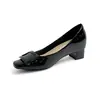 Zapatos de tacón alto para mujer, 6 cm de altura, hebilla cuadrada lacada, tacón grueso, 2026, nuevo estilo francés, puntera cuadrada, slip-on, escotados