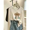 Camiseta de moda versátil estilo coreano para mujer con cuello redondo, diseño de algodón de copo de nieve y corte ajustado, perfecta como capa base para otoño