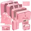 Set organizador de viaje premium, incluye 11 piezas: bolsas para guardar ropa, bolsas con cordón, bolsas para cosméticos y artículos de tocador, y bolsas de malla plegables para almacenamiento