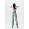 Calça Jeans Larga Versátil Azul Claro Fina para Mulheres Outono 2026 Nova Solta de Cintura Alta Reta Casual