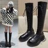Botas de Caballero para Mujer 2025 Otoño e Invierno Populares Botas Largas de Suela Gruesa Botas Largas con Cordones Botas de Equitación Botas Altas Botas de Cuero por Encima de la Rodilla para Mujer