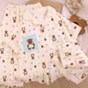 Pijama Yunduo de Algodón con Lindo Oso para Mujer Verano Nuevo Holgado de Manga Corta de Tres Piezas Ropa para el Hogar Se Puede Usar Afuera Venta al Mayoreo