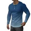 Nueva Camiseta de Manga Larga para Hombre de Moda Callejera Estilo Europeo y Americano de Venta Caliente Transfronteriza con Abertura Frontal, 7 Botones y Estampado Digital 3D