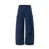 Pantalones rectos de trabajo retro americano para hombre, marca trendy vibe, diseño plisado, multibolsillos, pantalones anchos holgados