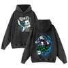 Sudadera con capucha de algodón duffed vintage lavado de Demon Slayer Ghost Blade para hombre y mujer