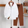 Conjunto de Camisa de Cuello Cubano para Hombre Europeo y Americano al por Mayor en Stock, Camisa de Manga Larga con Solapa de Bloques de Color, Conjunto de Dos Piezas de Pantalones Largos Casual