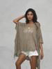Vestido de Playa de Punto Holgado Hueco con Abertura Talla Grande Europeo y Americano Nuevo para Primavera y Verano Camisa Protectora Solar de Punto con Cuello en V y Patrón de Diamantes