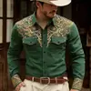 Camisa de manga larga para hombre, camisa casual de botones, camisa transpirable suave estilo étnico retro de mezclilla para hombre