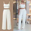 Nuevo conjunto de pijama cruzado para mujer, con un top tipo camisola y pantalones largos, que ofrece un estilo casual y cómodo adecuado tanto para usar en interiores como en exteriores.