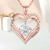 Pingente Cruzado Europeu e Americano de Camada Dupla Cor Rosa Dourado Zircônia Colorida Coração Colar Presente Dia dos Namorados Dia das Mães
