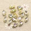 10 Piezas de Strass de Garra Cosidos a Mano de Ojo de Caballo Pequeño de 4x8mm con Base Dorada y Agujeros para Decoración de Zapatos y Cuellos de Ropa, Botones de Strass para Bolsos