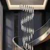Prédio duplex loft lustre grande lâmpada de escada rotativa lâmpada de luxo moderna simples cristal apartamento de vila sala de estar lâmpada