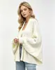 Suéter de punto estilo europeo y americano con manga murciélago para mujer, nuevo top tipo chal sin botones de otoño de corte holgado con rayas verticales, suave y elegante