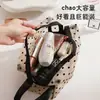 Bolsa de maquillaje de malla flocada con diseño de corazón, bolsa portátil para retoques de labial, almacenamiento de viaje de gran capacidad, neceser ampliado