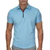 Camisa polo masculina europeia e americana, com meio zíper, gola, pulôver casual de manga curta, camiseta versátil de cor sólida da Amazon
