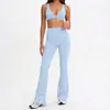 Conjunto de Yoga Cross-border Cor Sólida Alta Elasticidade Feminino Secagem Rápida Justo Cintura Alta Controle de Barriga Micro Flare Calça Corrida Fitness Conjunto de Duas Peças
