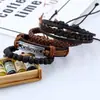 Estilo Punk Europeu e Americano Simples Retrô Pulseira Trançada de Âncora de Navio Corda de Mão Pulseira de Couro Conjunto Multicamada para Homens