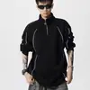 Sudadera de peso pesado con media cremallera, de estilo americano y moderna, para hombre y mujer, adecuada para primavera y otoño, versátil, corte holgado, con diseño de patchwork y cuello deportivo de solapa.