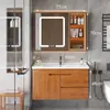 Conjunto de Gabinete de Baño de Roble Moderno Minimalista Lavabo Integrado de Cerámica Tocador de Baño Lavabo Muebles de Baño