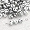 4*7mm Base de Plata Antigua Letra Negra Cuentas de Letra Acrílicas Cuentas Sueltas Accesorios para Joyería DIY Accesorios para Collares Pulseras