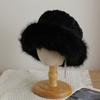 Sombrero de Pescador Pequeño de Felpa de Ala Ancha Estilo Coreano que Muestra la Cara para Mujer Invierno Cálido Protección para las Orejas Doble Grosor Sombrero Tipo Cubo