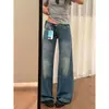 Jeans rectos de cintura baja lavados retro para mujer para verano y otoño, corte holgado estilo americano, adelgazantes, versátiles, diseño moderno, pantalones de largo completo