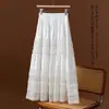 Falda Blanca de Encaje Calado para Mujer, Estilo Bohemio de Verano, Falda de Línea A de Cintura Alta Adelgazante con Volantes, Longitud Media