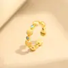 Anel Retro Dourado Escovado Estilo Francês Europeu e Americano, Anel Azul Zircônia de Luxo Leve da Moda para Mulheres