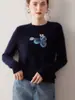 Nuevo Suéter de Cachemira Jacquard de Cuello Redondo y Manga Larga, Suéter Básico Puro, Suéter de Cachemira, Suéter Tejido para Mujer, Color Arándano, Otoño e Invierno