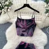 Traje Puro Deseo para Mujer Verano Alta Calidad Cuello Oscilante Tirantes Chaleco Estampado Falda de Cadera Tiro Alto Conjunto de Dos Piezas para Vacaciones