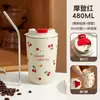Nova Caneca de Café de Camada Dupla 304 Menina Cereja Copo de Água Escritório Aparência Elegante Desenho Animado Carro Copo Portátil Presente