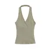 25078-Top Sexy Slim Sem Mangas Estilo Europeu e Americano para Mulheres 2025 Novo Sexy Alça Cruzada Halter