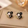 Aretes de Zirconia con Goteo de Aceite de Camelia Negra, Moda de Alta Gama, Accesorios para Orejas Frescos y Elegantes, Diseño Personalizado de Nicho, Joyería de Moda