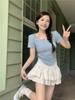 Camiseta de manga corta de verano con almohadilla para el pecho para mujer, cuello en V, Spice Girls Pure Want, cintura ajustada, adelgazante, color caramelo, ropa para mujer