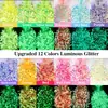 Polvo de Lentejuelas Luminosas con Brillo Transfronterizo 12 Colores Mezclados Polvo de Brillo Fluorescente Pegamento Flujo de Cáñamo DIY Lentejuelas Luminosas para Uñas