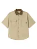 Camisa de Manga Corta con Bloques de Color y Cuello Campana de Bolsillos Múltiples de Verano para Hombre de la Marca de Moda Nanxia, Camisa Casual Versátil Retro