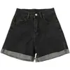 Shorts de mezclilla de verano nuevos, transfronterizos de Amazon, europeos y americanos, shorts de mezclilla versátiles de cintura alta, color liso, con dobladillo enrollado, para mujer