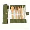 Talheres de bambu convenientes atacado bolsa de lona colher de bambu colher de madeira garfo faca colher conjunto bolsa de tecido conjunto QUENTE