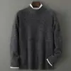 Suéter Premium para Hombre 100% Lana Pura, Cuello Semi Alto, Suéter Grueso de Negocios, Camiseta Base de Punto de Corte Holgado