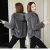 Casaco térmico com capuz e zíper de dupla face em fleece coral espesso, estilo coreano, solto, para outono e inverno, feminino