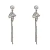Pendientes largos con borla de lágrima de cristal y circonita cúbica, con pasador de plata de ley S925, a la moda y versátiles, que crean un efecto adelgazante