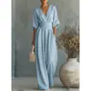 En stock 2026 Europeo y Americano transfronterizo primavera/verano Amazon elegante entallado a la cintura nuevo V-neck elegante mono de mujer
