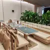 Café Loja de Chá com Leite Comercial Sofá de Canto de Madeira Maciça Combinação Mesa e Cadeira de Parede para Restaurante Casa de Chá Fabricante Venda Direta Atacado