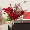 Decoraciones de Frutas Rojas y Flores Artificiales para el Festival de Primavera, Adornos para Bodas, Sala de Estar, Mesa de Comedor, Ramo de Frutas de la Fortuna, Arreglos de Flores Artificiales
