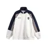 Sudadera cárdigan de cuello alto a rayas de color block estilo americano para hombre, sudadera deportiva casual versátil holgada de estilo universitario a la moda