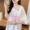 Camiseta de Nicho con Sentido del Diseño Moda Femenina 2025 Verano Estilo Coreano Holgada Talla Grande Top de Hombro Distintivo para Mujer