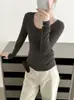 Top de punto para mujer de lana a rayas de color liso estilo coreano, con cuello en U y manga larga, nuevo otoño 2026, top base ajustado
