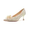 Sapatos femininos de salto agulha bico fino, CH60-26 nova coleção primavera e outono, salto alto sexy de corte baixo com lantejoulas de cristal